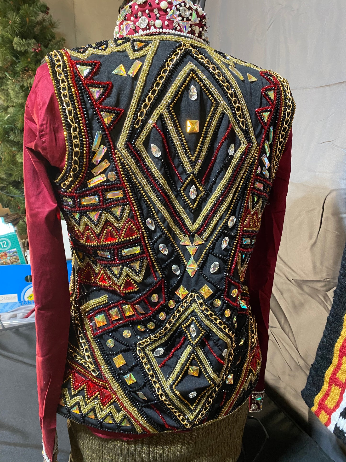 Red & Black Blinged Vest with Shirt