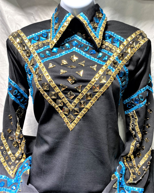 Black Shirt with Blue and Gold Bling